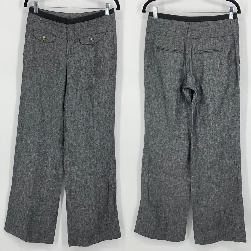 Elevenses Pants Womens 4 High Rise‎ Wide Leg Trousers 100% Linen Speckled Black